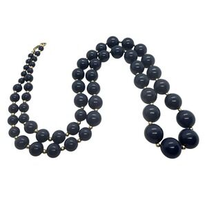 Vintage‎ Monet Signed Graduated Round Blue Beaded 30" Necklace Retro Plastic